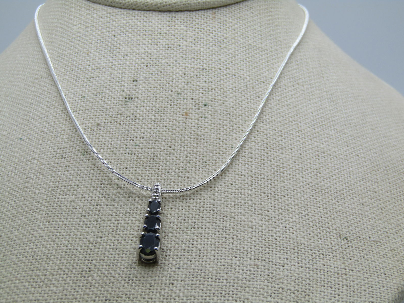 Sterling Black Spinel Pendant on 20" Plated Snake Chain - 2