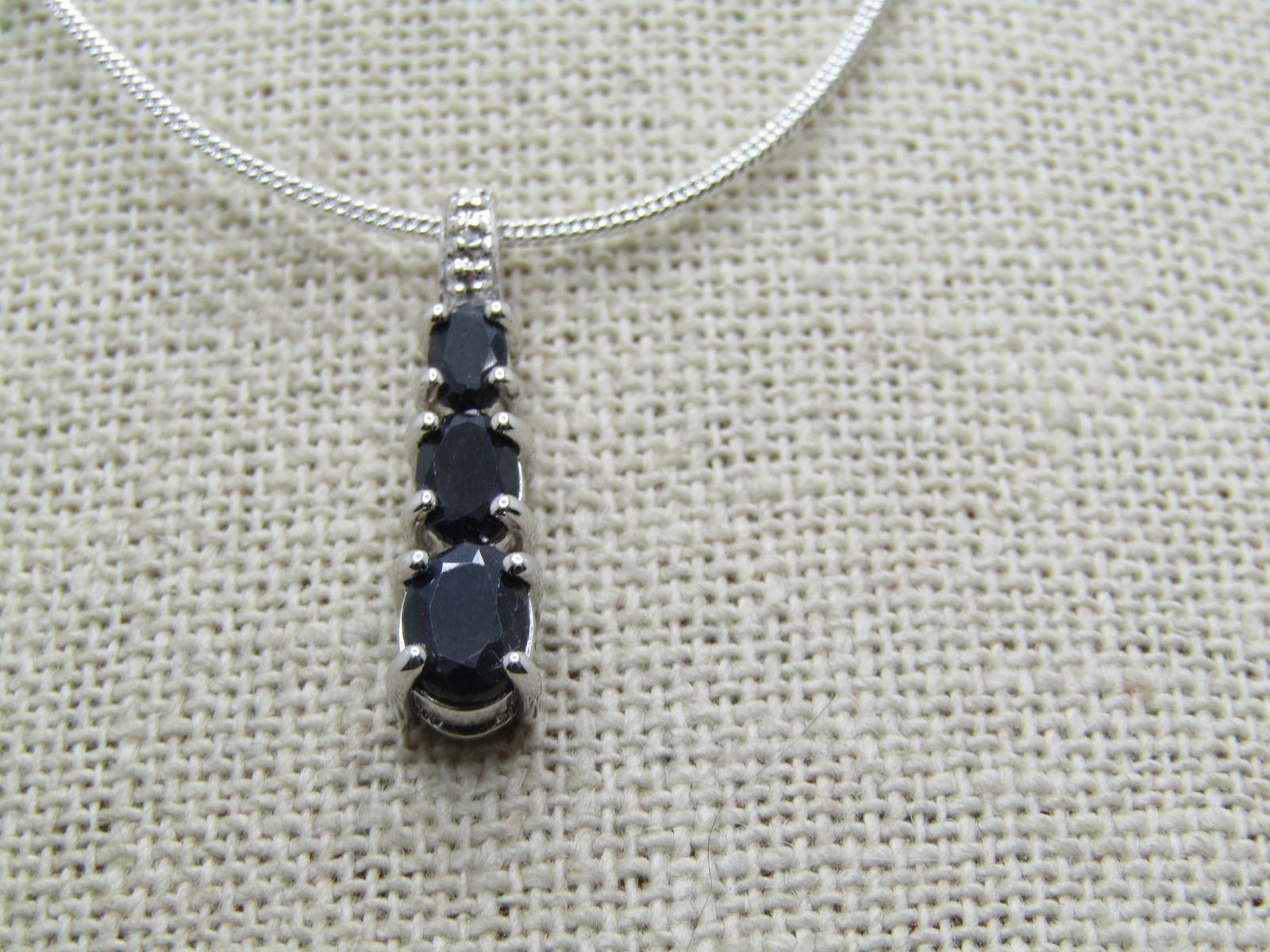 Sterling Black Spinel Pendant on 20" Plated Snake Chain - 3