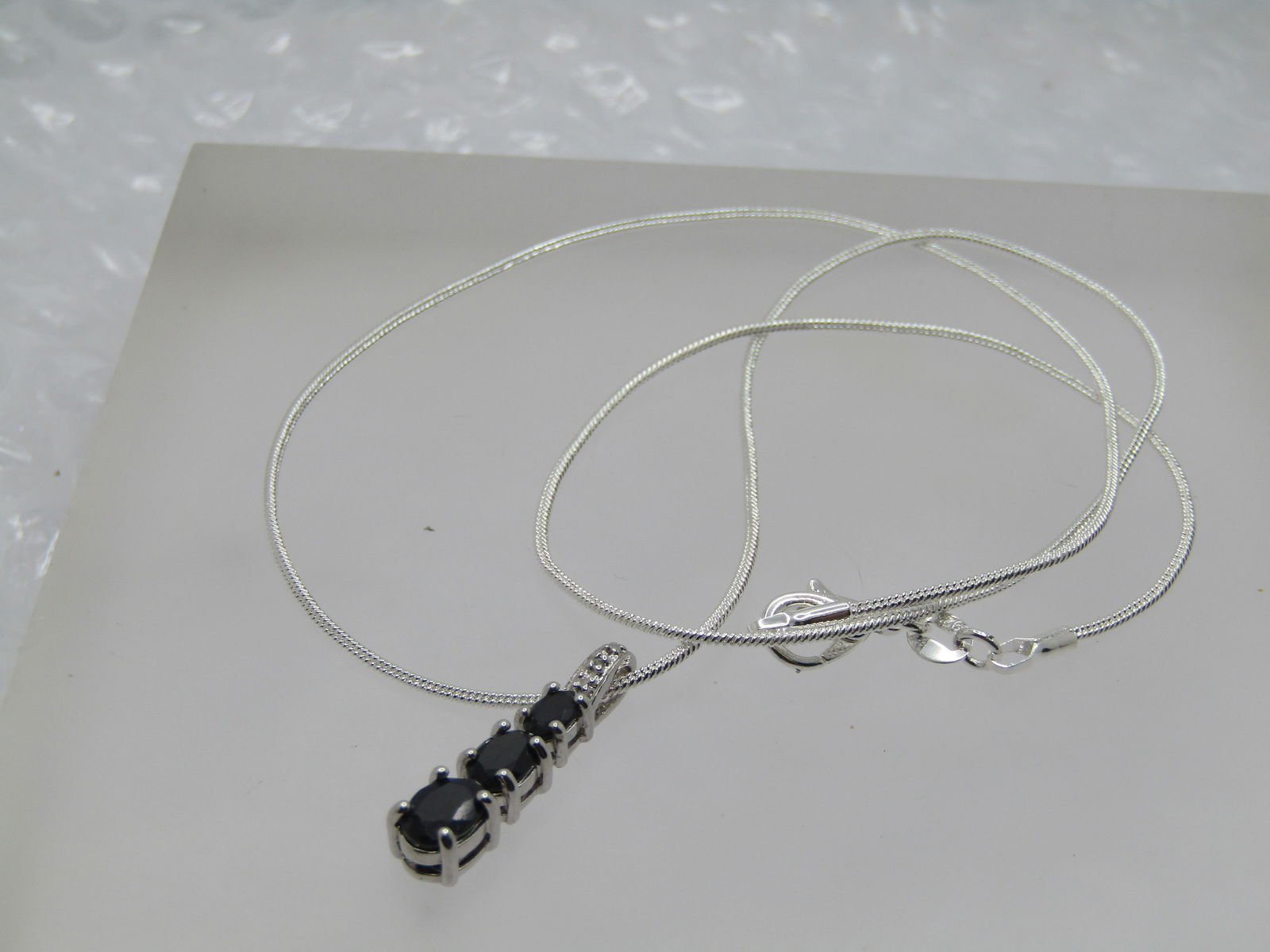 Sterling Black Spinel Pendant on 20" Plated Snake Chain - 5