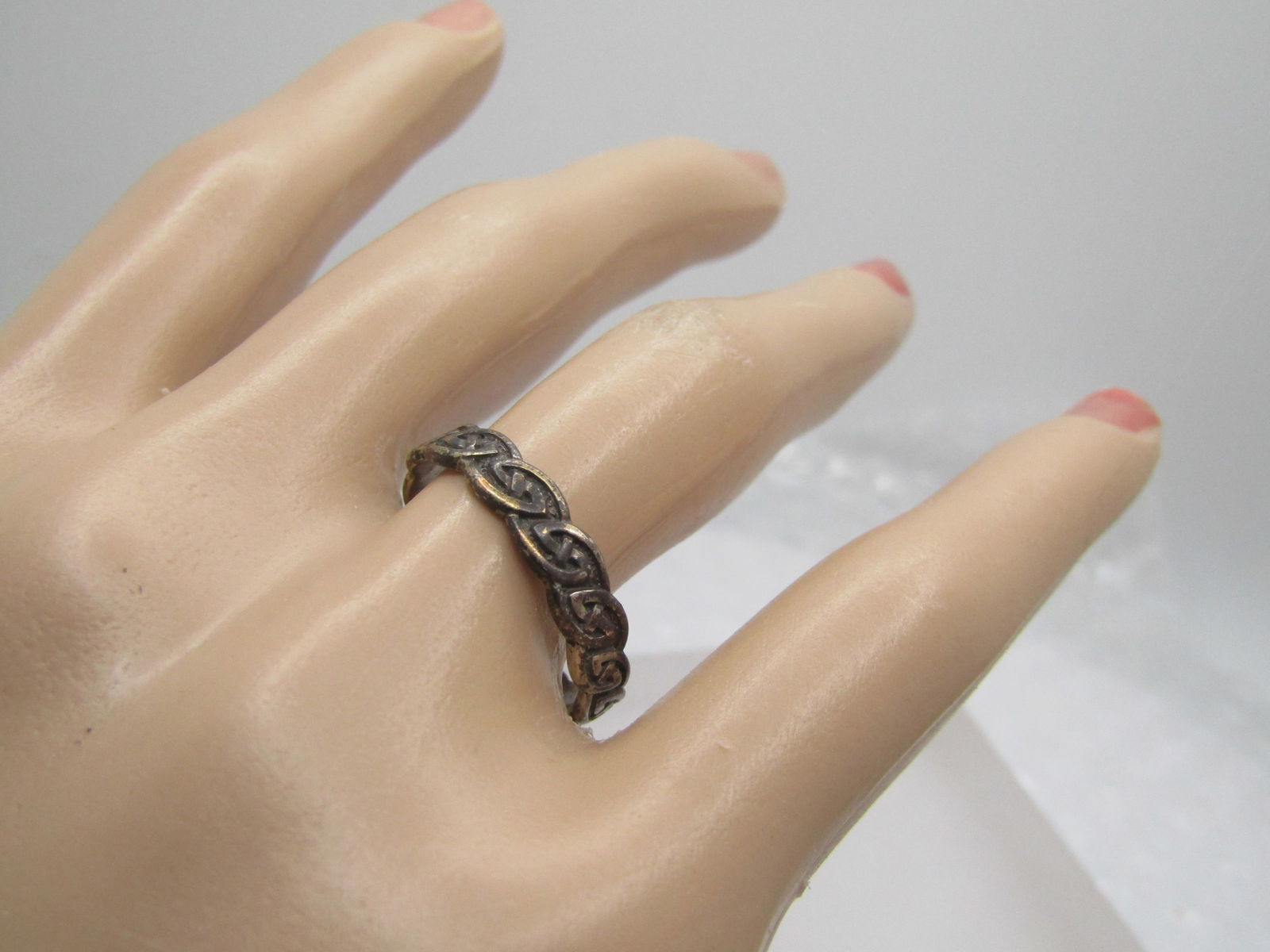 Vintage Celtic Knot Band Ring, Sz. 9, Signed - 6