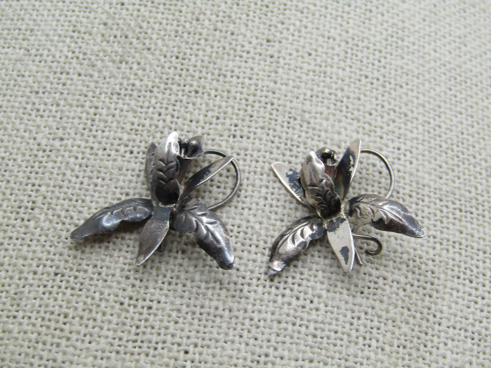 Vintage Sterling Orchid Blossom Earrings, Taxco, Signed, 1960's-1970's - 3