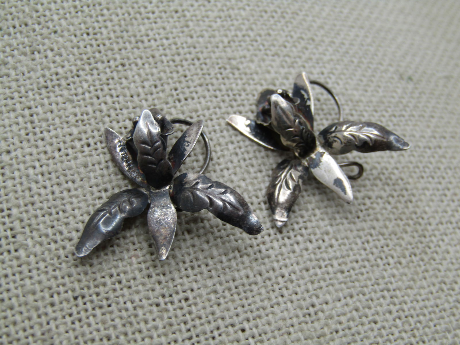 Vintage Sterling Orchid Blossom Earrings, Taxco, Signed, 1960's-1970's - 4