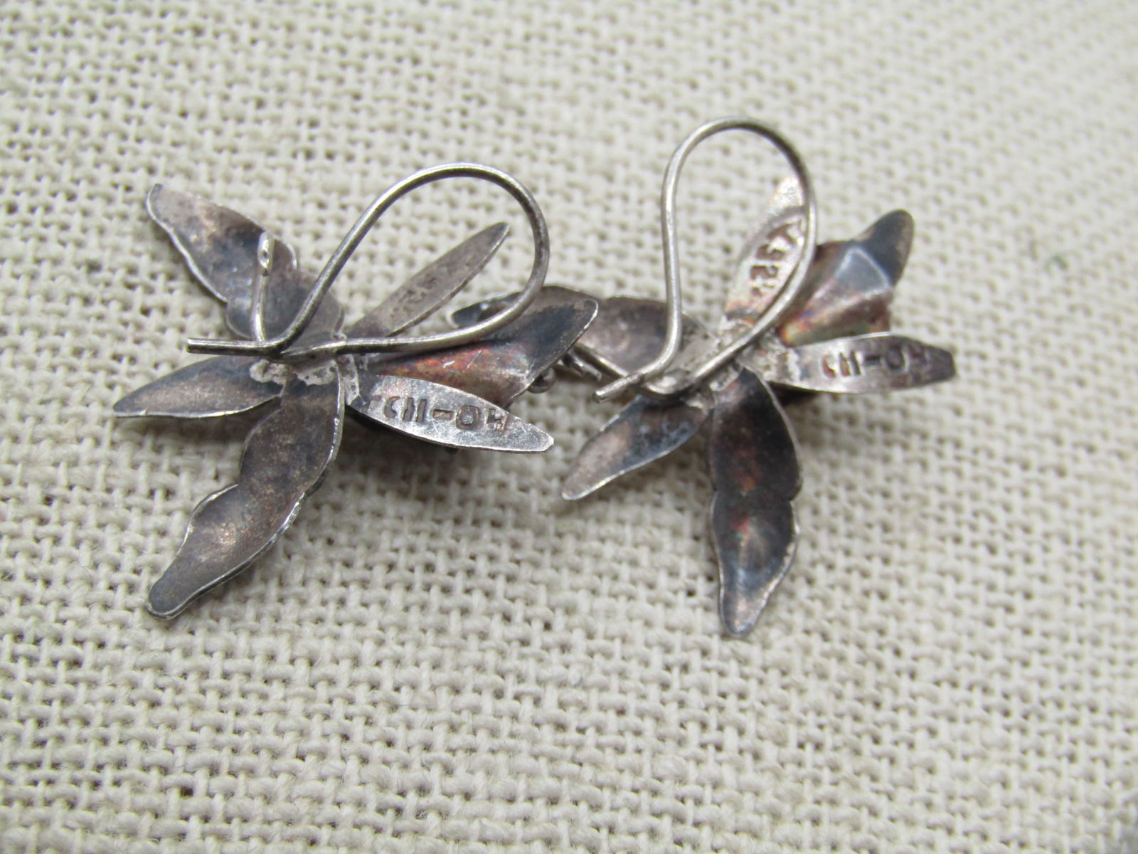 Vintage Sterling Orchid Blossom Earrings, Taxco, Signed, 1960's-1970's - 5
