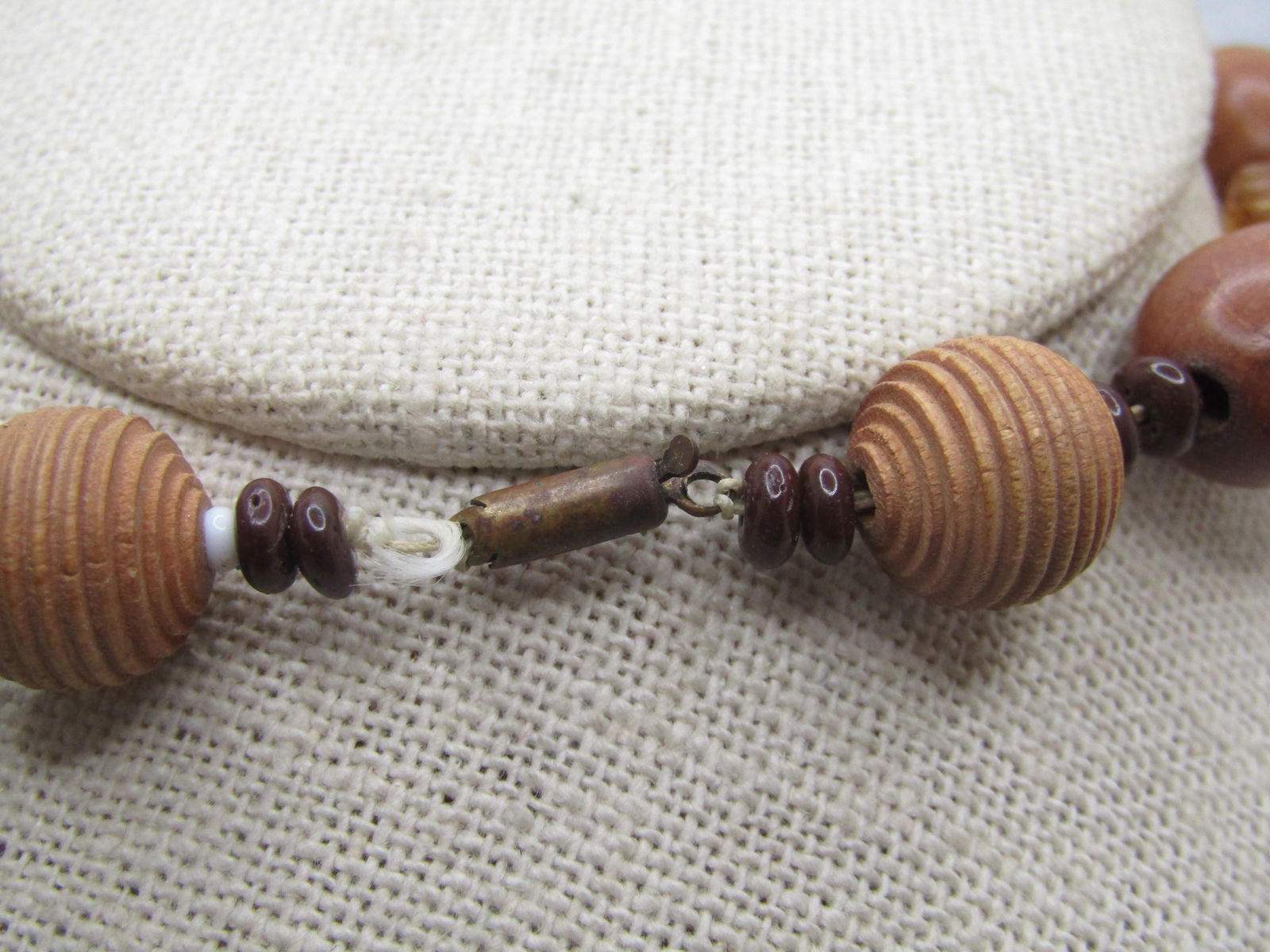 Vintage 1930's Wood & Glass Beaded Necklace, 16" - 5