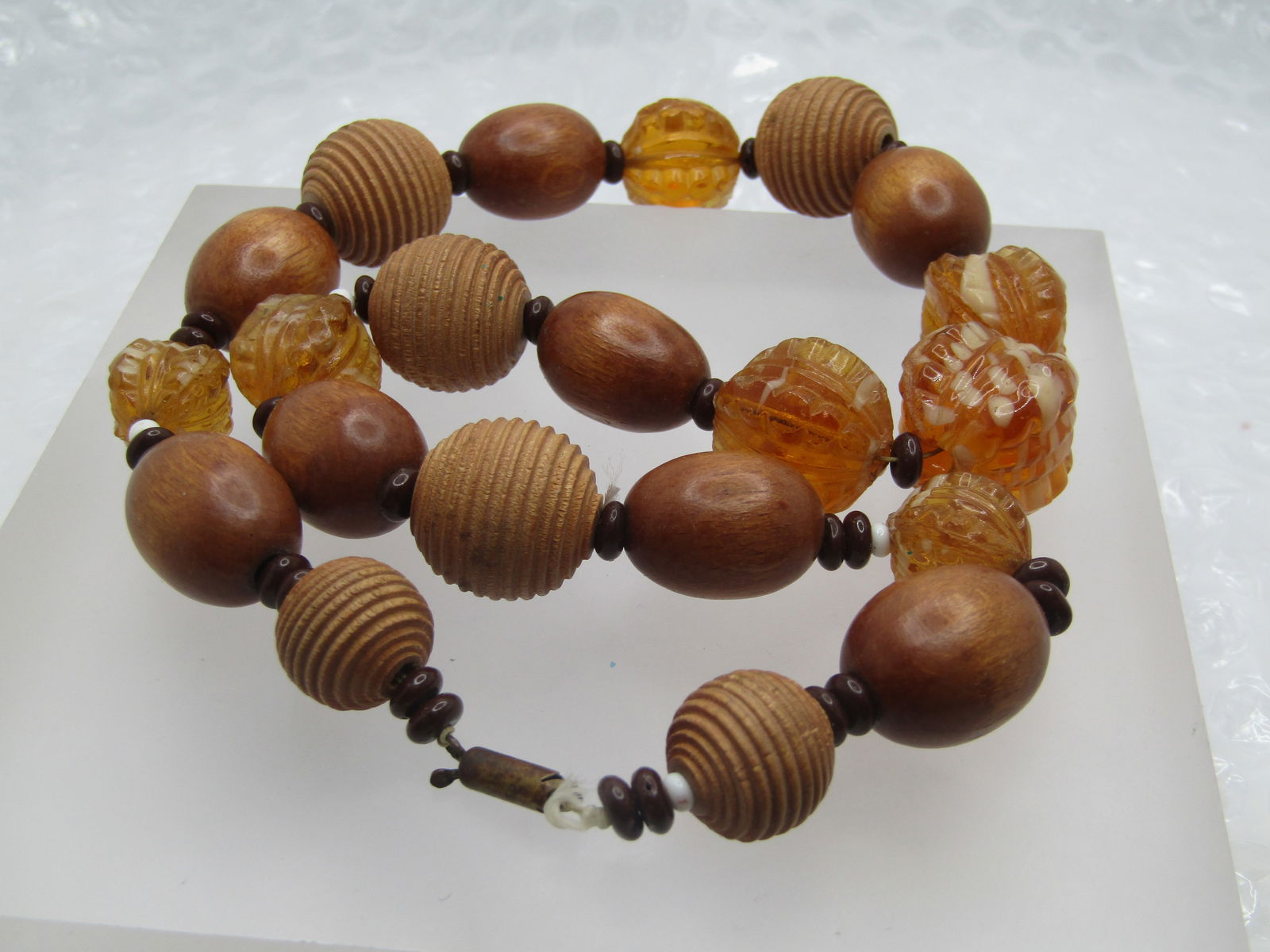 Vintage 1930's Wood & Glass Beaded Necklace, 16" - 6
