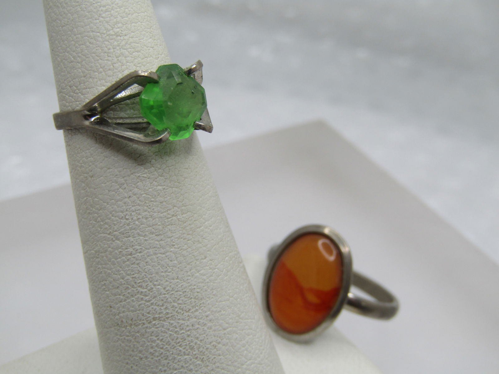 Vintage Sterling Green Stone Sz. 4 Ring, and Adjust Costume Ring - 3