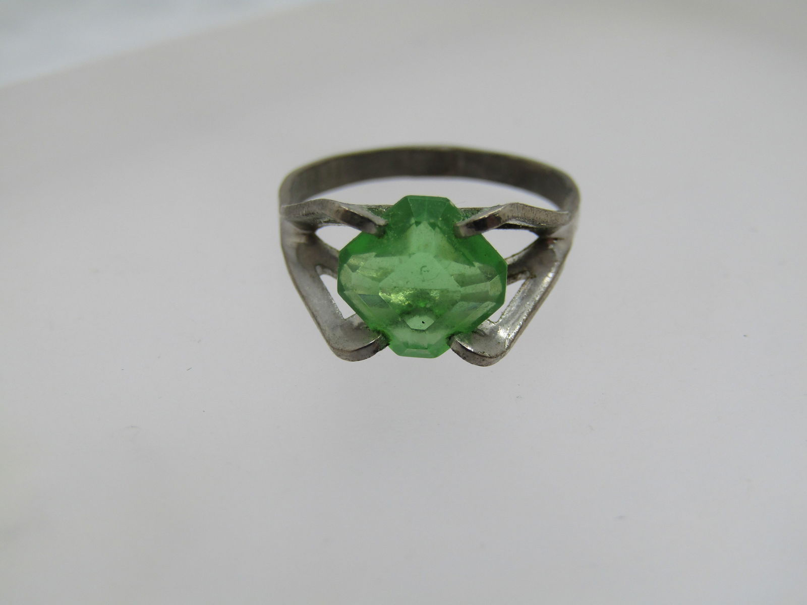 Vintage Sterling Green Stone Sz. 4 Ring, and Adjust Costume Ring - 4