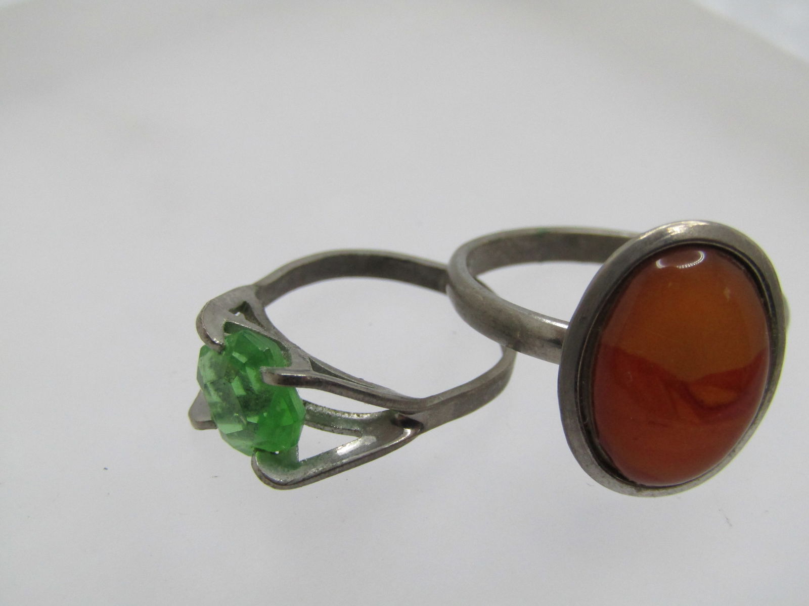 Vintage Sterling Green Stone Sz. 4 Ring, and Adjust Costume Ring - 5