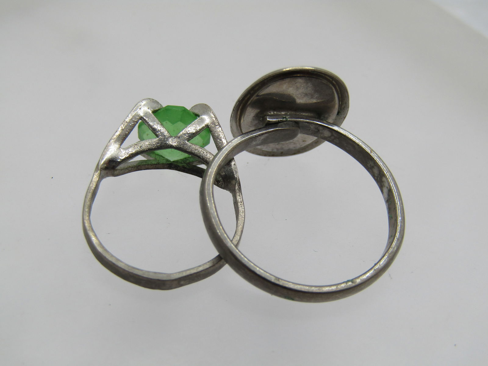 Vintage Sterling Green Stone Sz. 4 Ring, and Adjust Costume Ring - 6