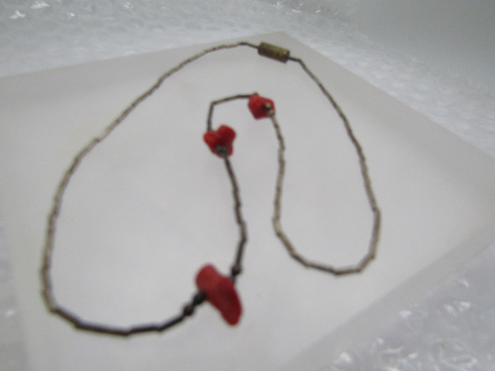 Vintage Silver Southwestern Coral Liquid Silver Necklace, 14" - 5