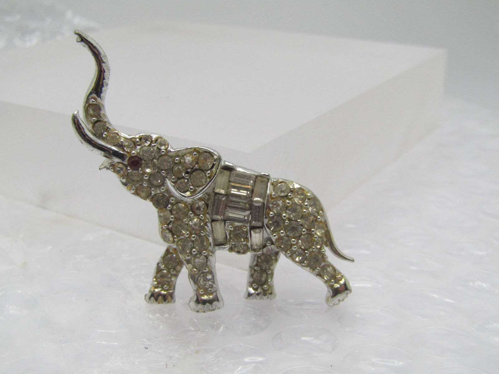 Vintage Rhinestone Elephant Brooch, 1940's-1950's, 2" - 3