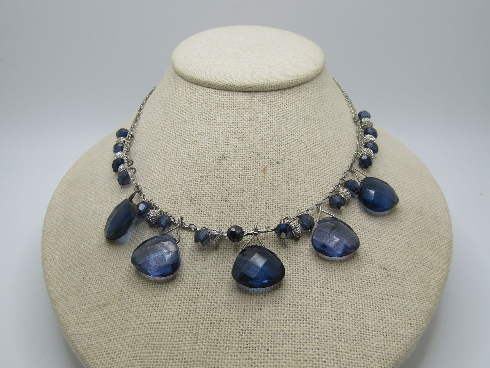 Vintage Blue Faceted Silver Beaded Necklace, 19", 1990's (1 of 6)