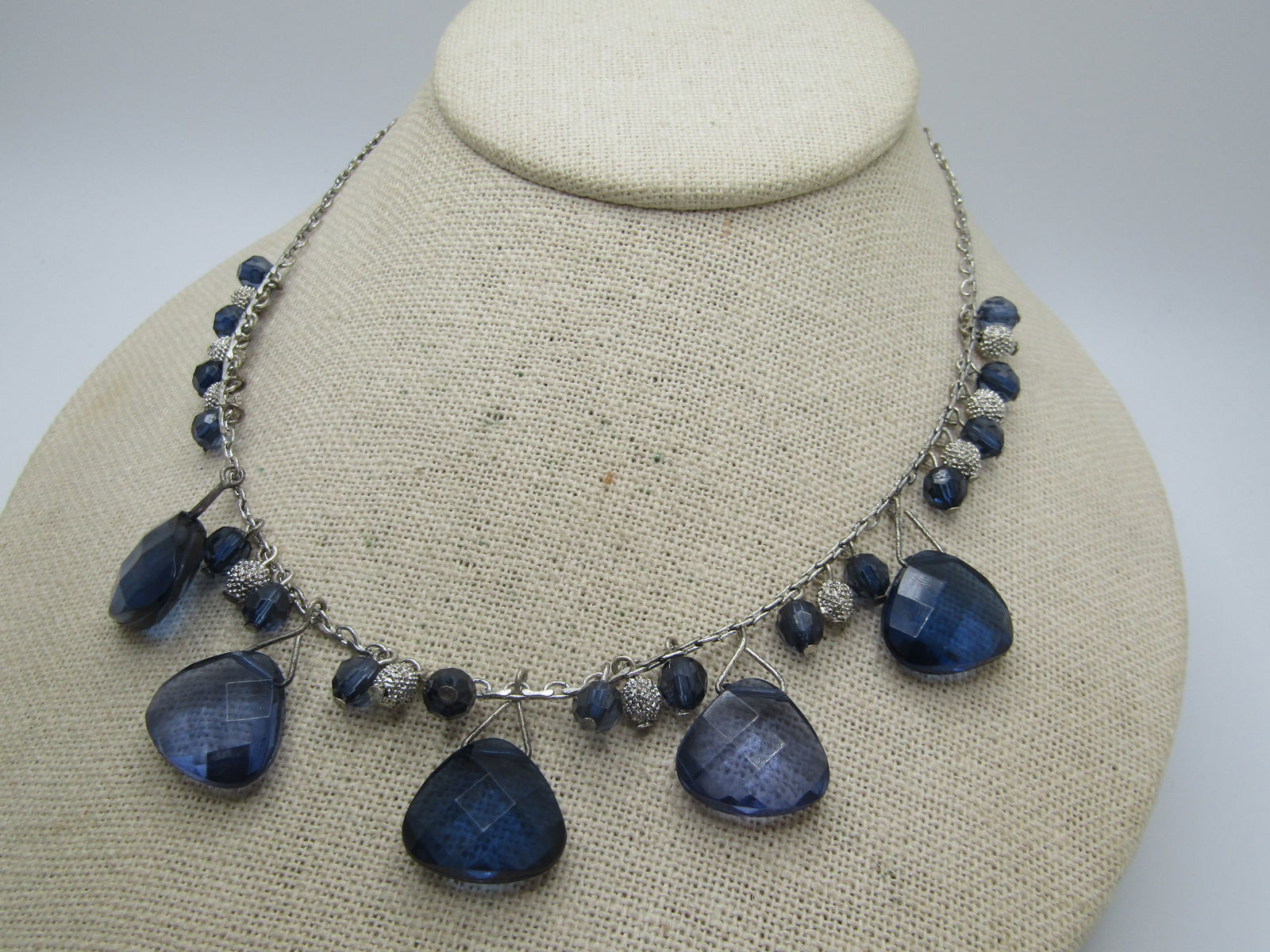 Vintage Blue Faceted Silver Beaded Necklace, 19", 1990's - 4