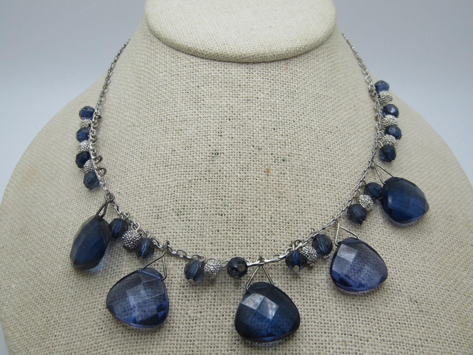 Vintage Blue Faceted Silver Beaded Necklace, 19", 1990's - 5