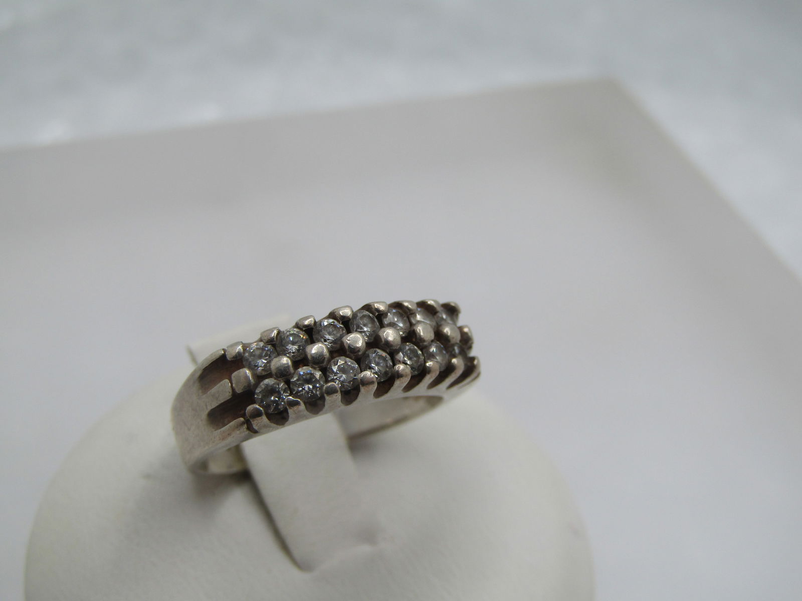 Vintage Sterling Double Row CZ Ring, Sz. 6, Signed - 2