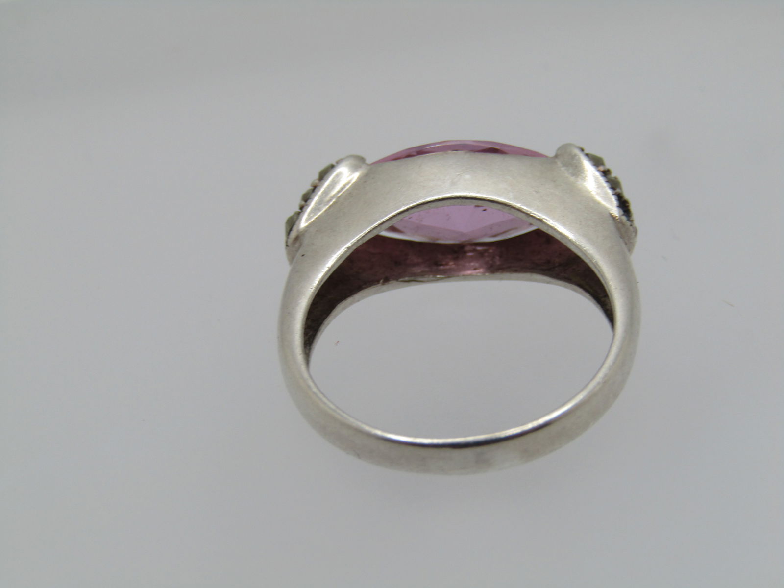 Sterling Pink CZ Marcasite Ring, Sz. 7.5. - 5