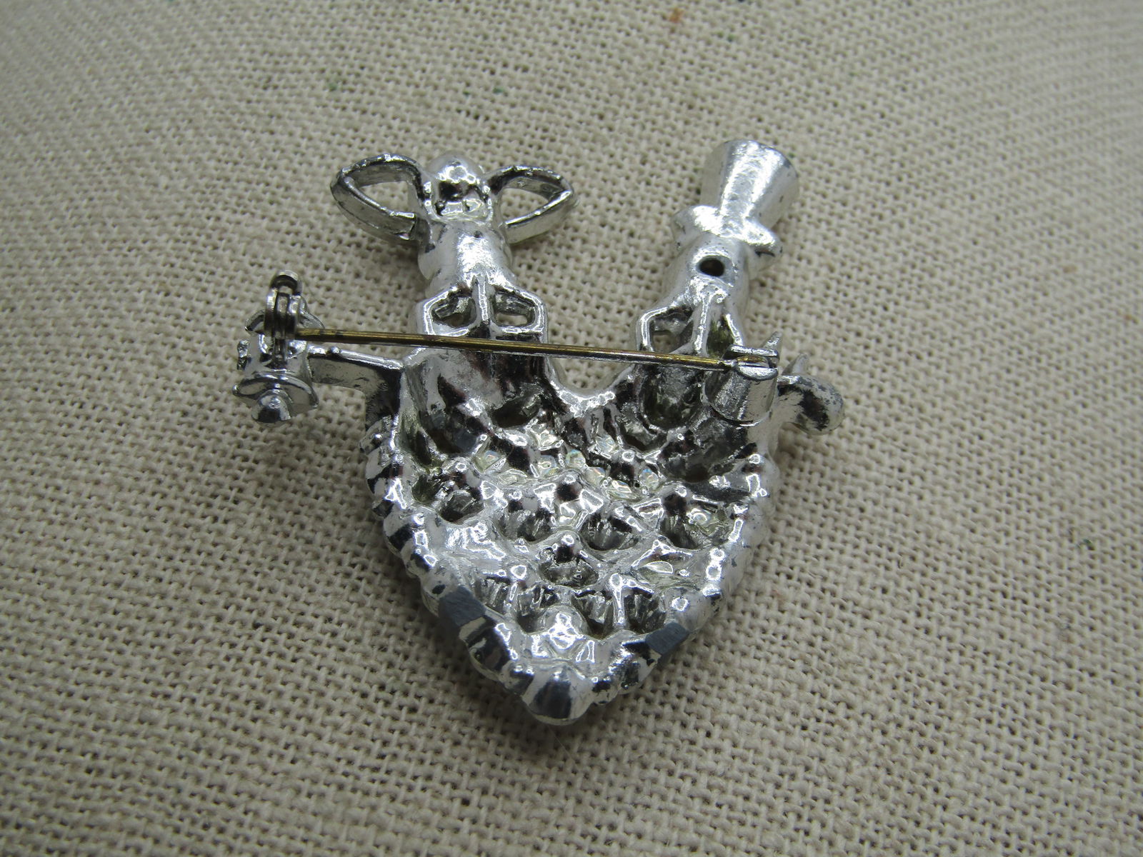 Vintage Rhinestone Heart Bride/Groom Honeymooner Brooch, 1940's - 5