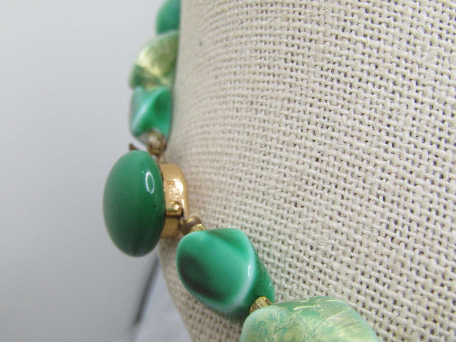 Vintage Green & Gold Accented Beaded Necklace, Japan, 1940's-1950's, 20" - 4