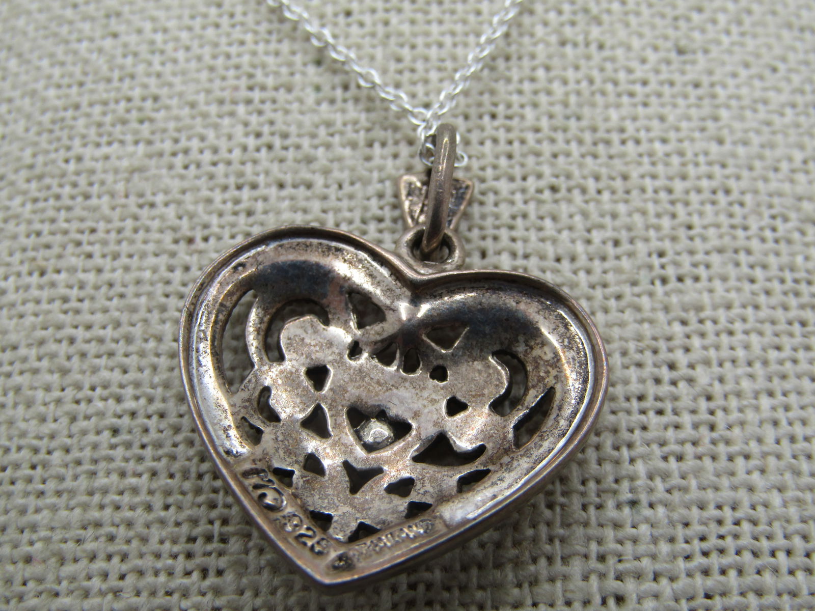 Vintage Sterling Marcasite Heart Necklace, 18", Signed MA - 4