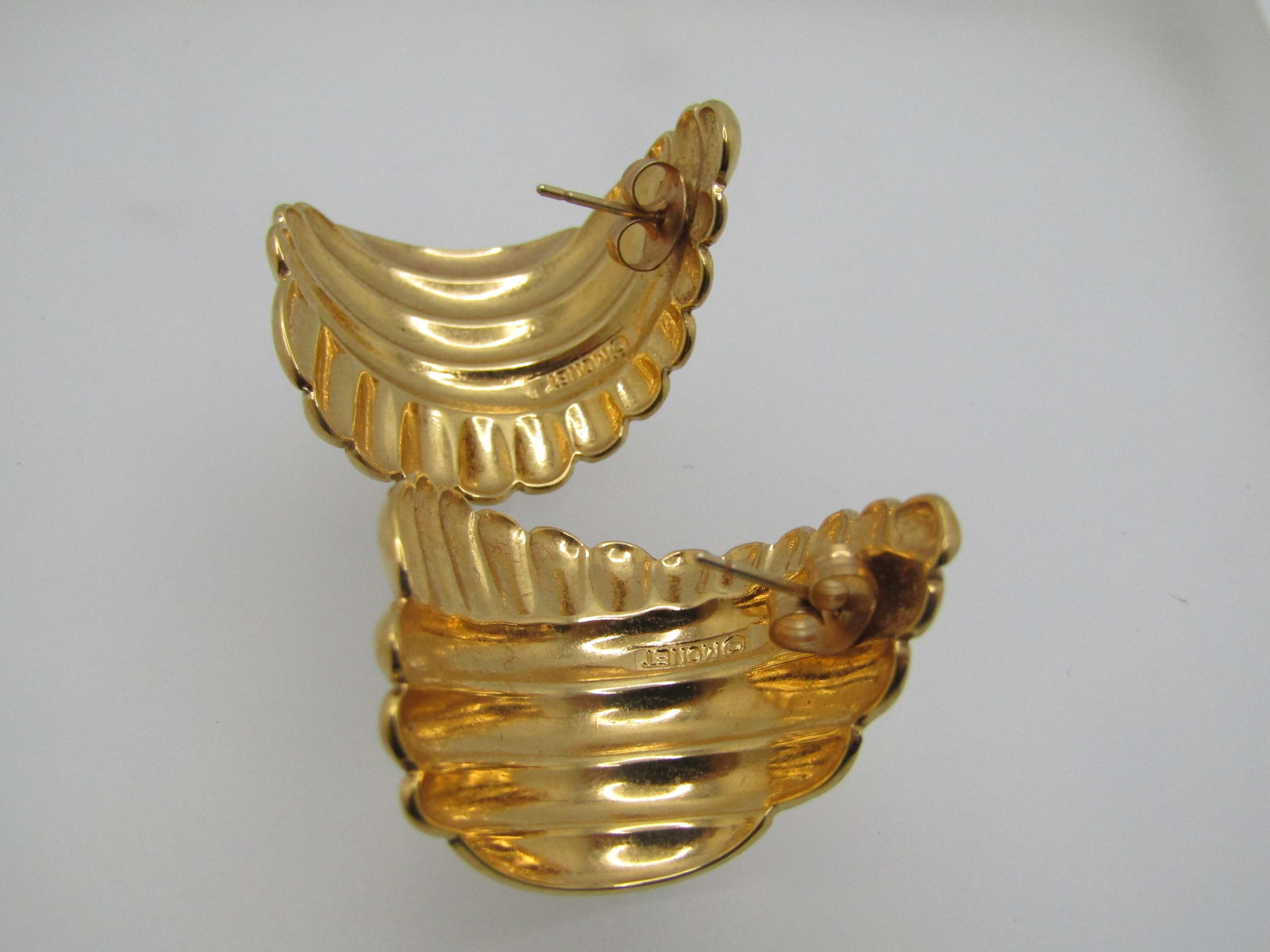 Vintage Monet Ridged Half-Hoop Earrings, Pierced, Gold Tone - 1970's-1980's - 2