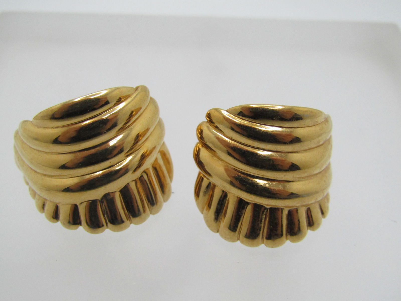 Vintage Monet Ridged Half-Hoop Earrings, Pierced, Gold Tone - 1970's-1980's - 3