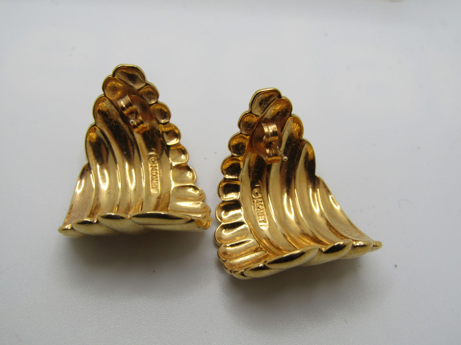 Vintage Monet Ridged Half-Hoop Earrings, Pierced, Gold Tone - 1970's-1980's - 4