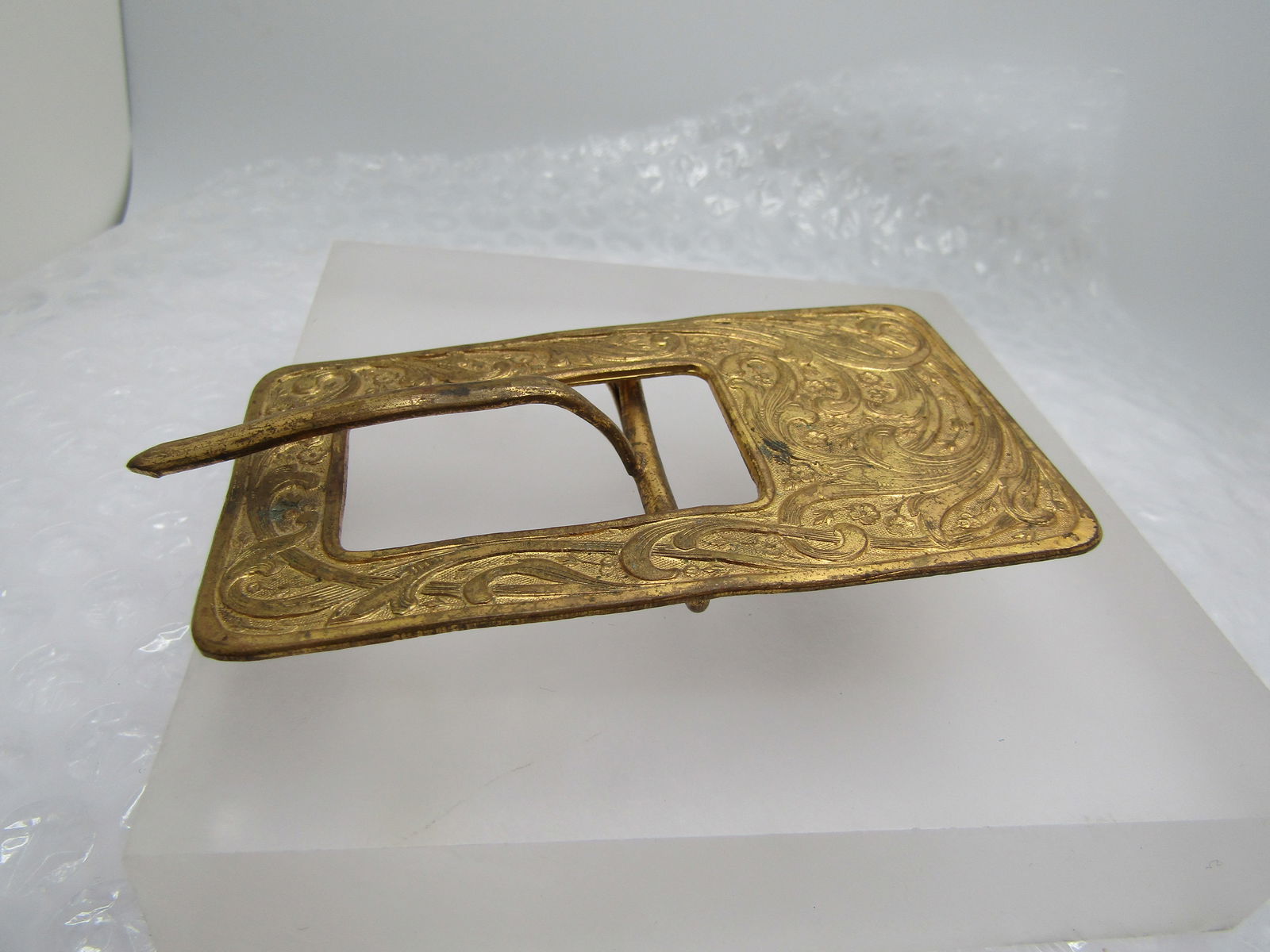 Vintage Brass Art Nouveau Floral Buckle, Scrolled, early 1900's - 3