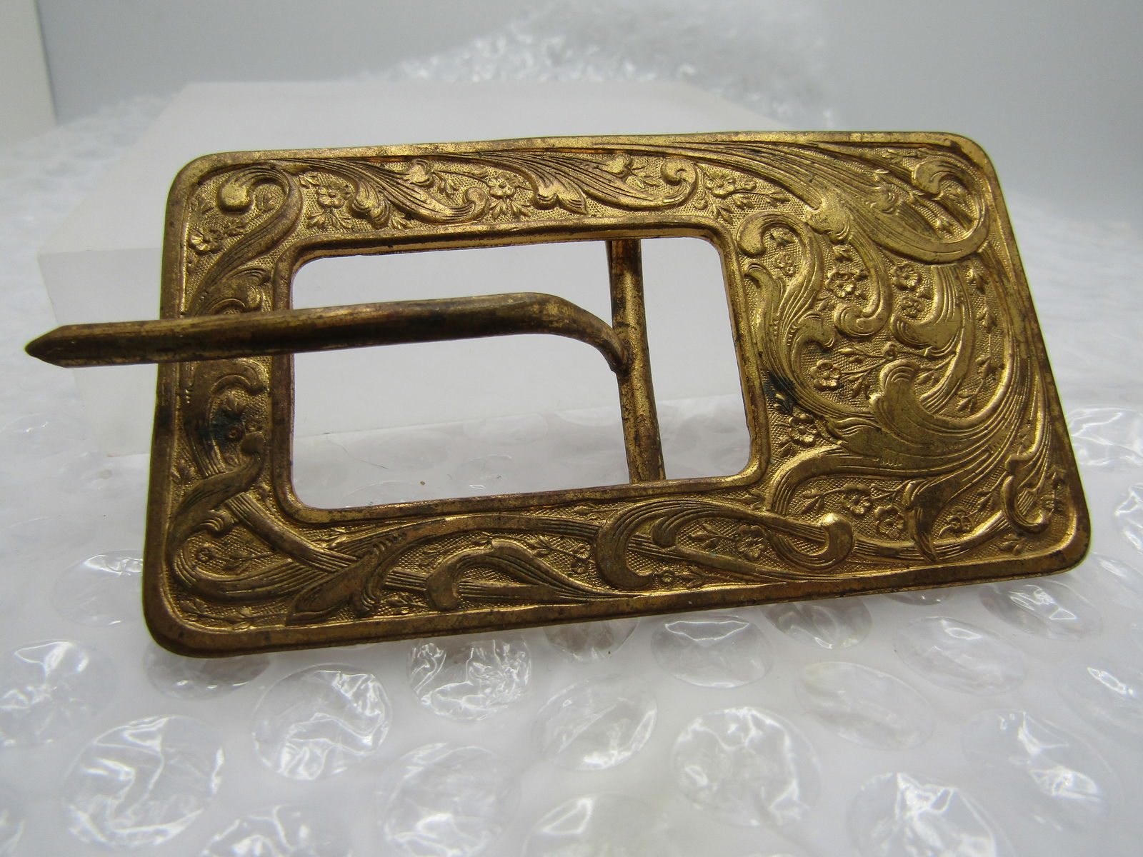 Vintage Brass Art Nouveau Floral Buckle, Scrolled, early 1900's - 4
