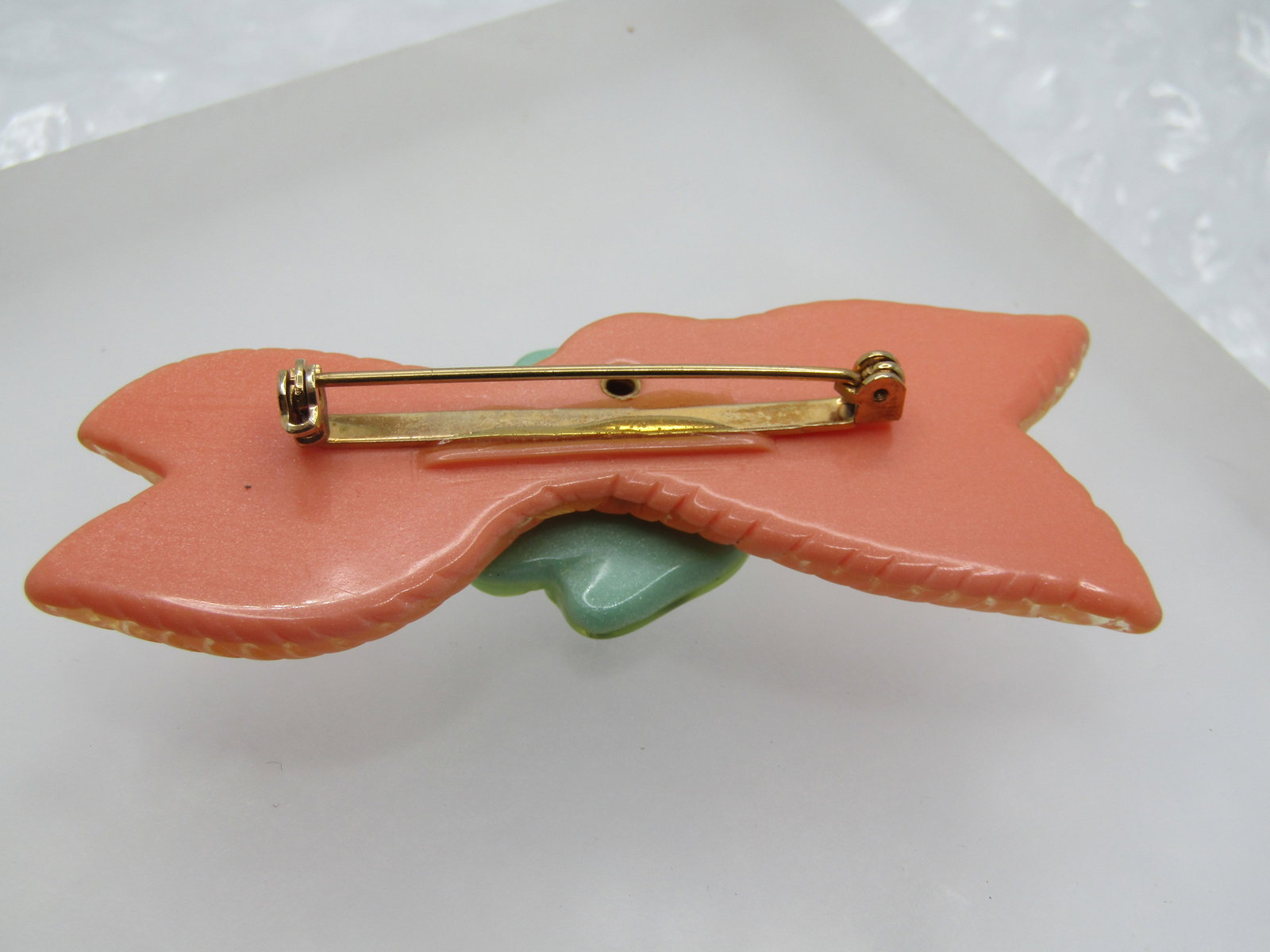 Vintage Celluloid Floral Brooch with Rhinestone. 2.5", - 4