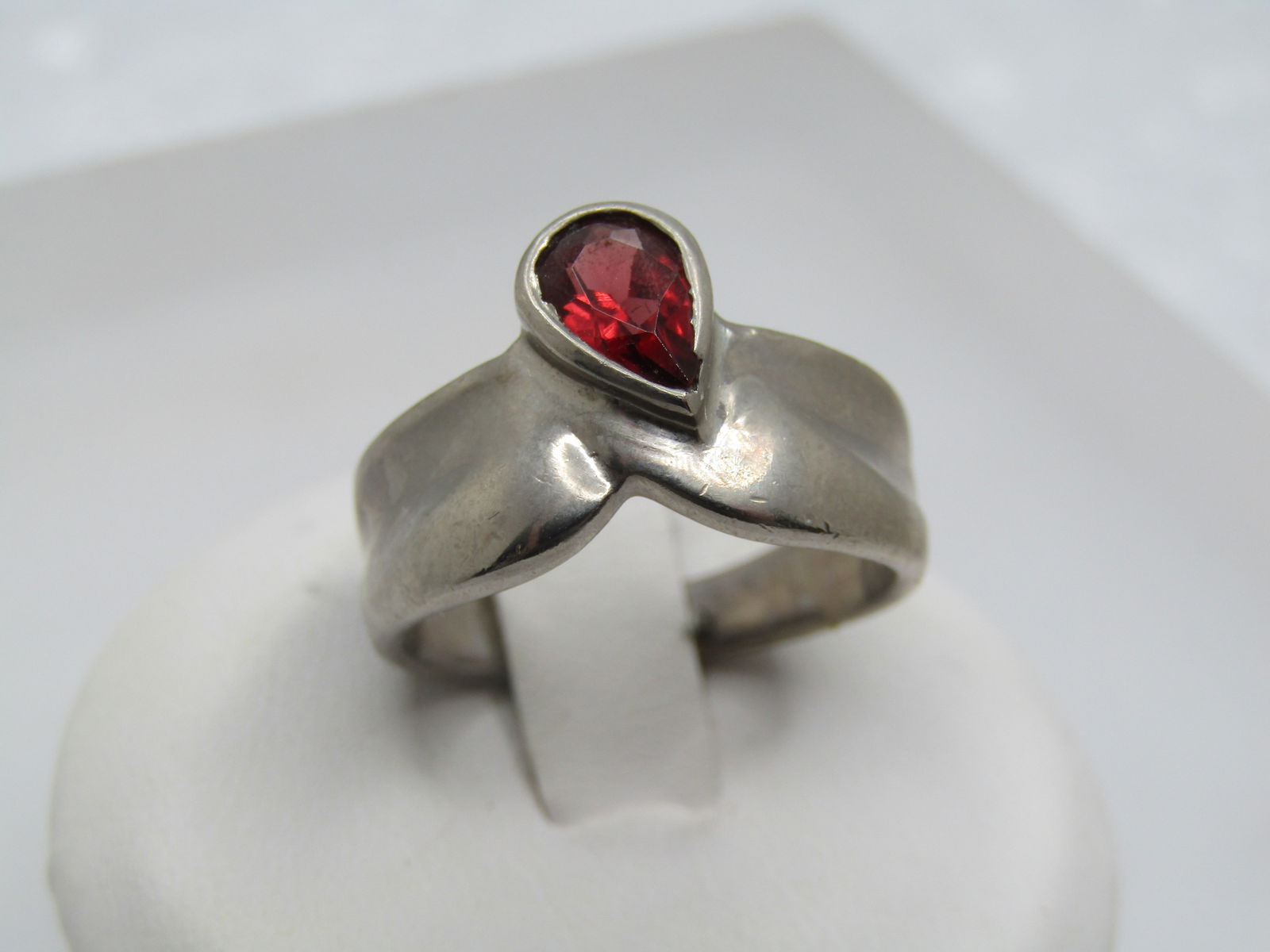 Vintage Silver Plated Garnet Mod Ring, Sz. 7, 1980's, Signed MA (1 of 6)