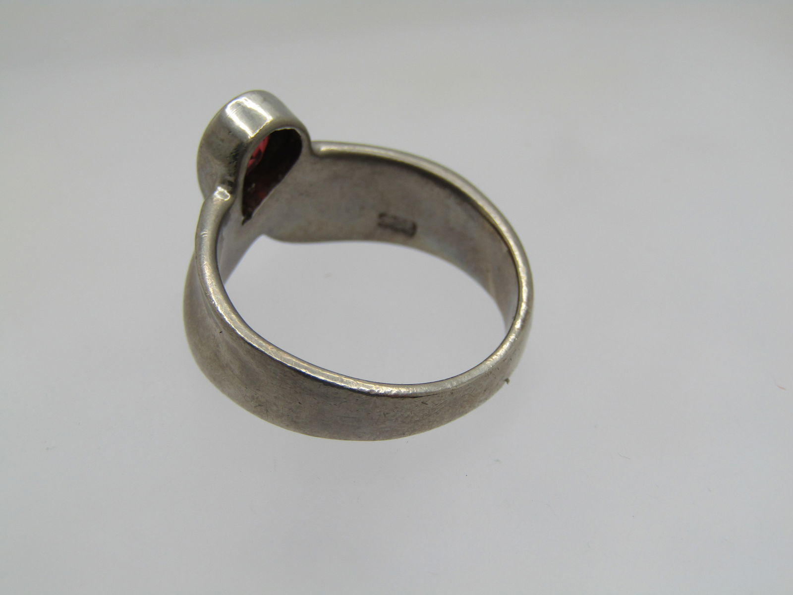 Vintage Silver Plated Garnet Mod Ring, Sz. 7, 1980's, Signed MA - 5