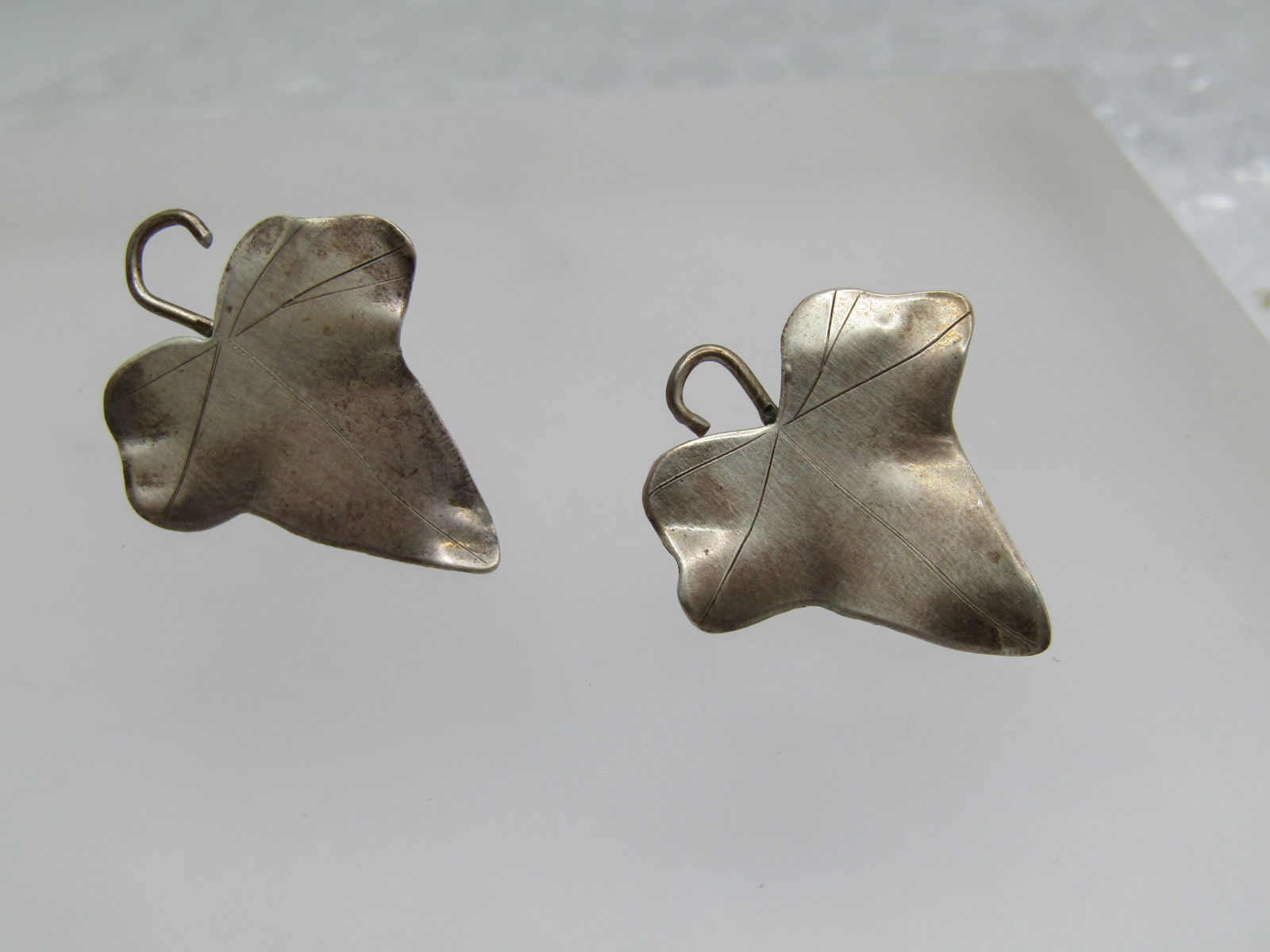 Vintage Sterling Leaf Earrings, Screwback, 1940's - 2
