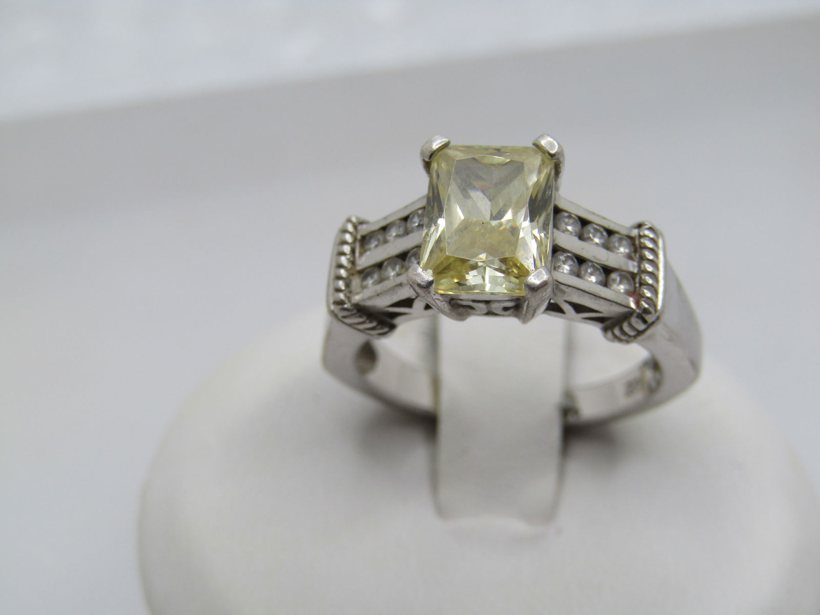Sterling Silver Yellow/Clear CZ Ring, Sz. 6, Signed - 3