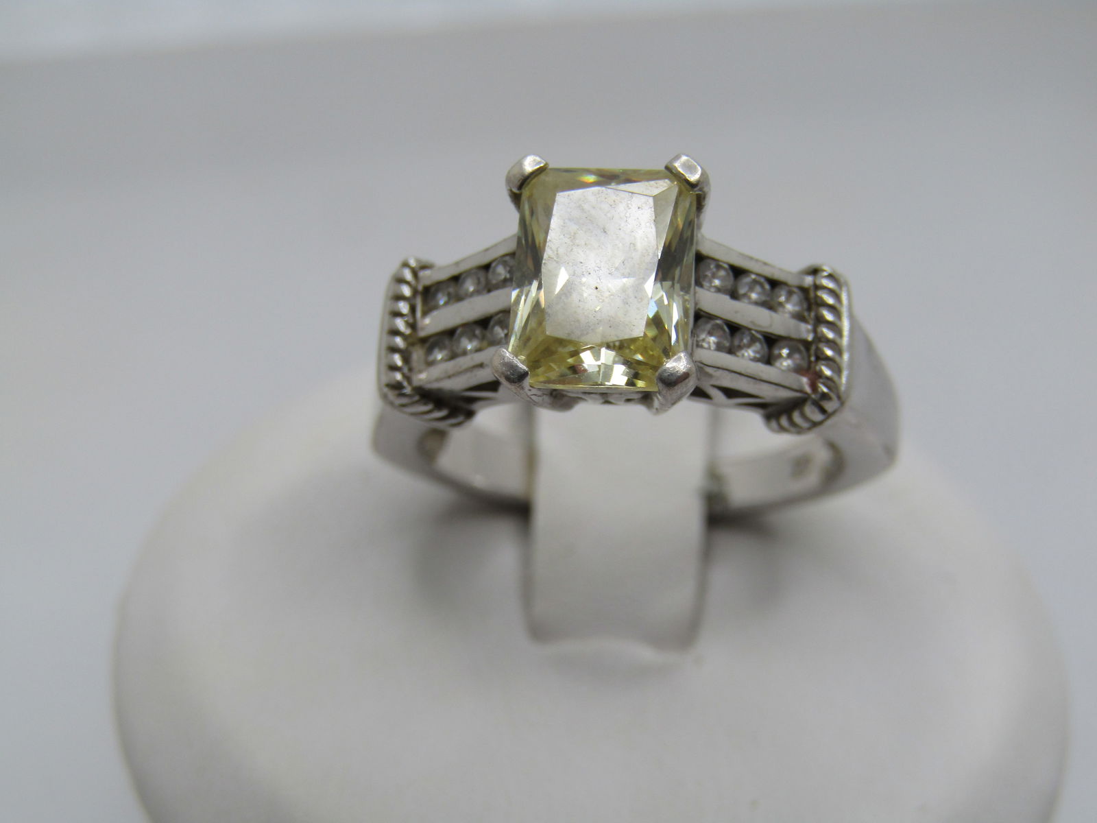Sterling Silver Yellow/Clear CZ Ring, Sz. 6, Signed - 4