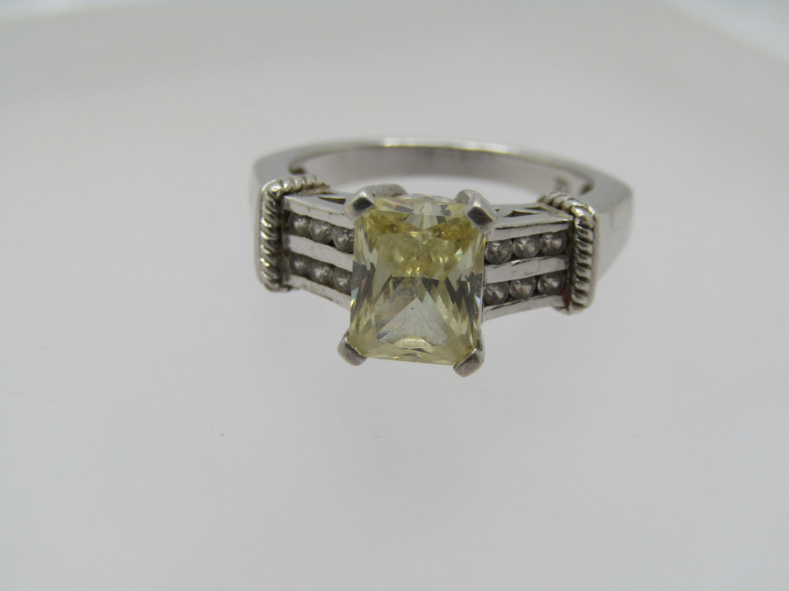 Sterling Silver Yellow/Clear CZ Ring, Sz. 6, Signed - 5