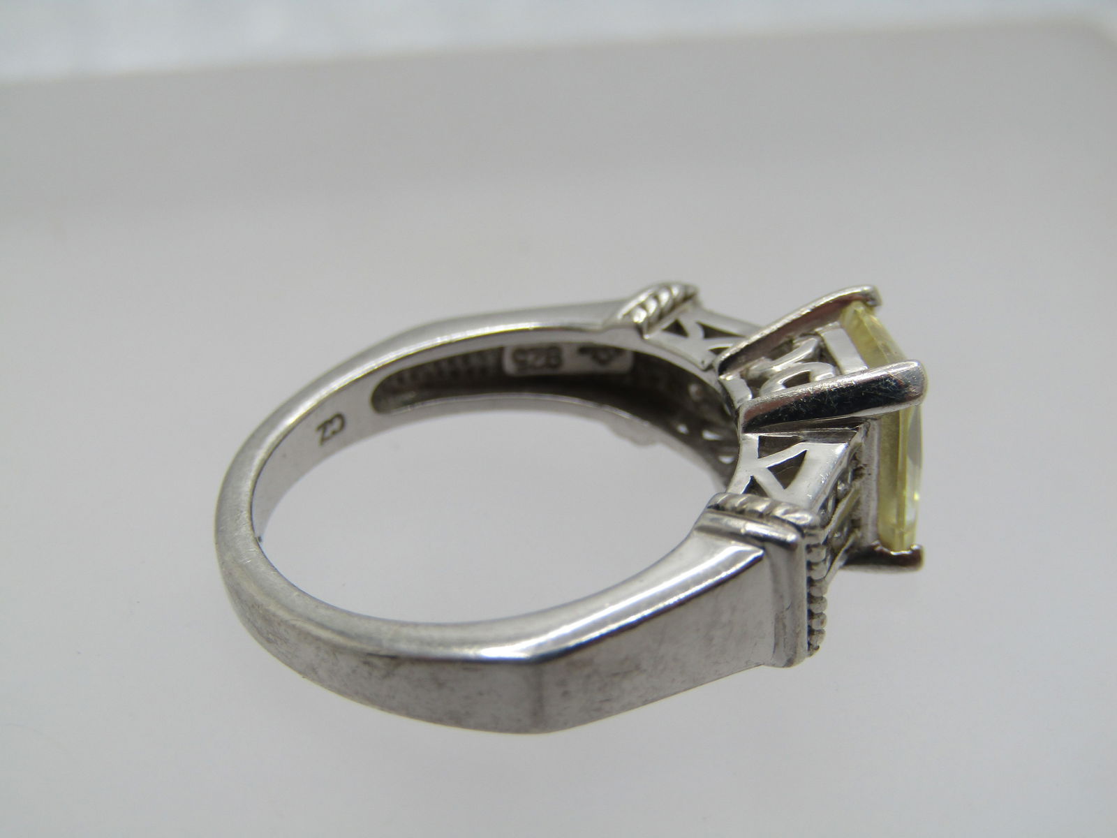 Sterling Silver Yellow/Clear CZ Ring, Sz. 6, Signed - 7