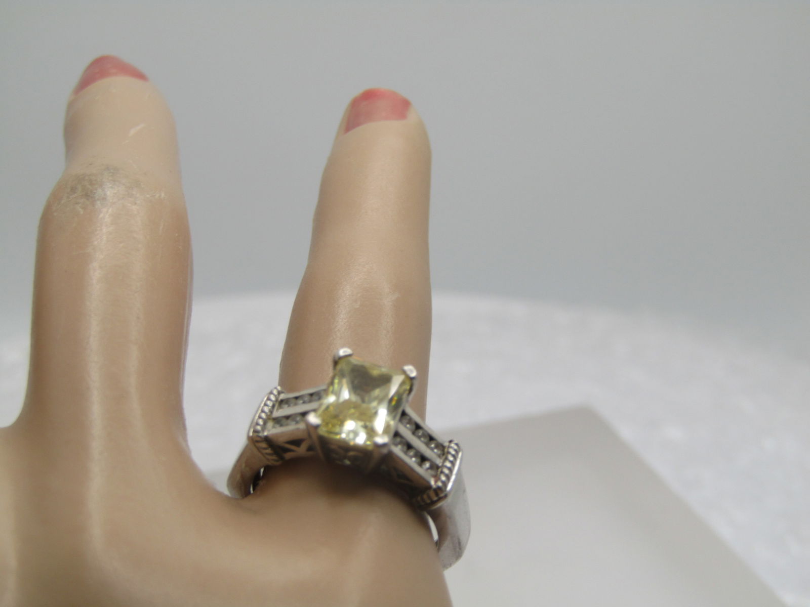 Sterling Silver Yellow/Clear CZ Ring, Sz. 6, Signed - 8