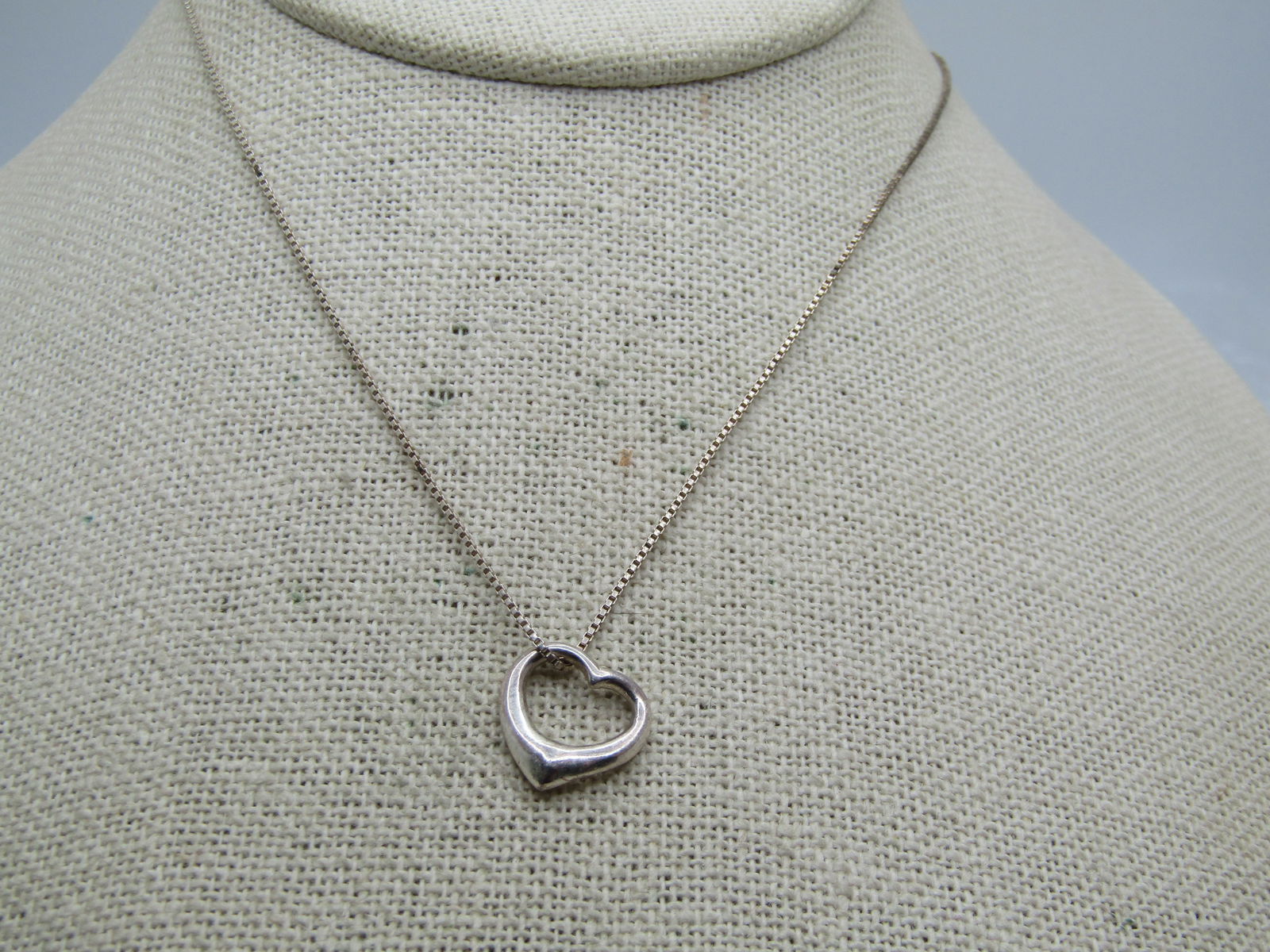 Vintage Sterling Puffy Open Heart Necklace, 18", 1980's-1990's, Signed - 3