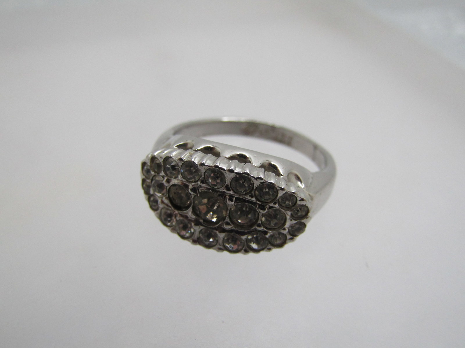 Vintage Clear Rhinestone Ring, Sz. 7.25, 1970's-1980's, Signed - 6