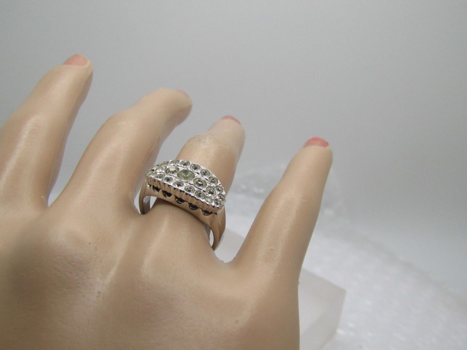 Vintage Clear Rhinestone Ring, Sz. 7.25, 1970's-1980's, Signed - 7