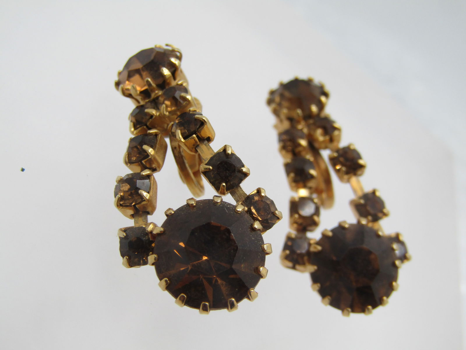 Vintage Amber Rhinestone Stud & Drop Earrings, Clip, 1940's-1960's - 2