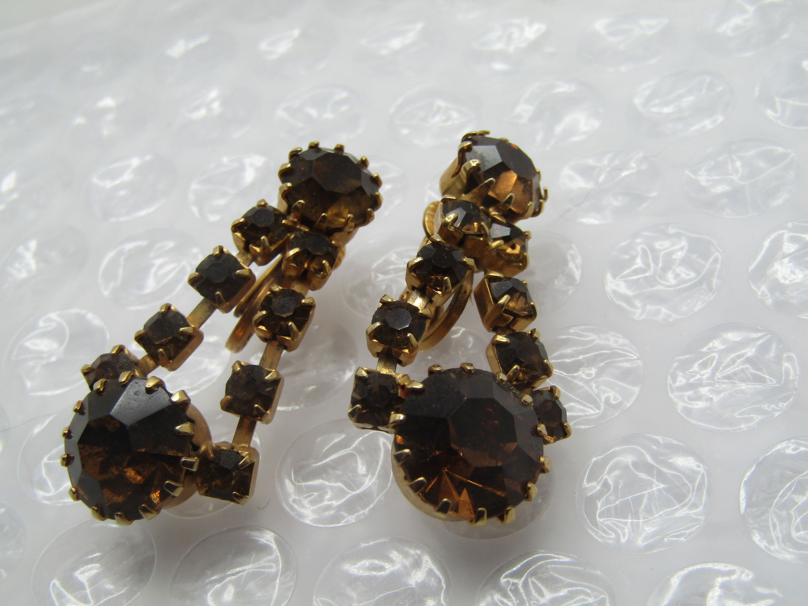 Vintage Amber Rhinestone Stud & Drop Earrings, Clip, 1940's-1960's - 5
