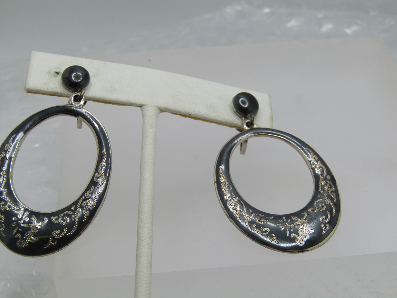 Vintage Sterling Siam Goddess Stud/Hoop Earrings, 1940's-1950's, Enameled Screwback. - 3
