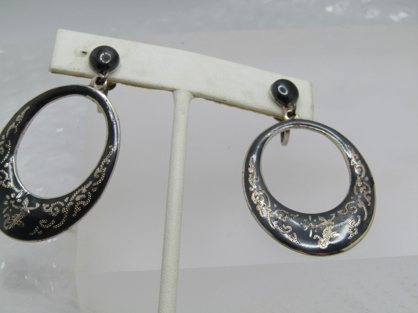 Vintage Sterling Siam Goddess Stud/Hoop Earrings, 1940's-1950's, Enameled Screwback. - 4