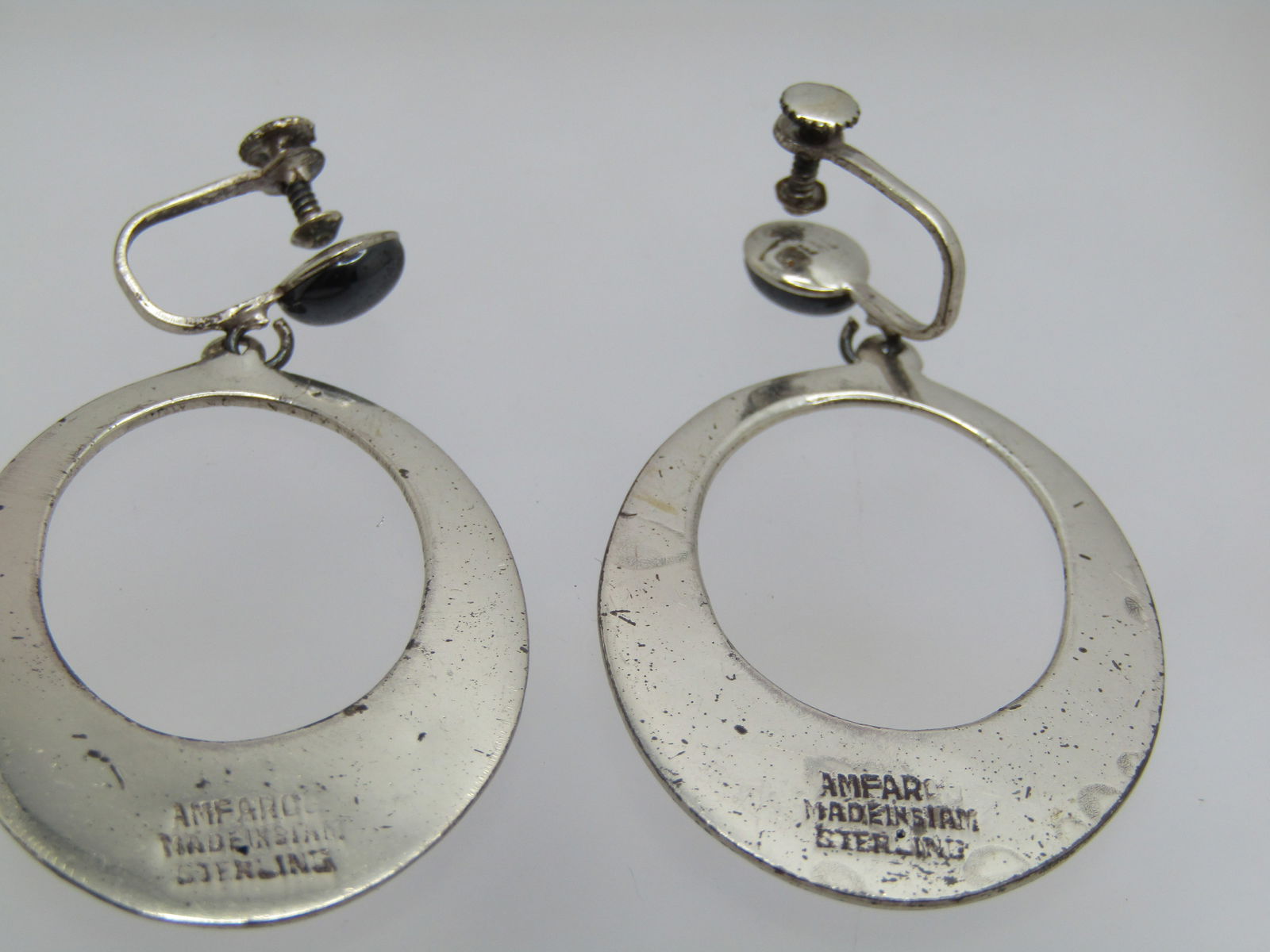 Vintage Sterling Siam Goddess Stud/Hoop Earrings, 1940's-1950's, Enameled Screwback. - 5