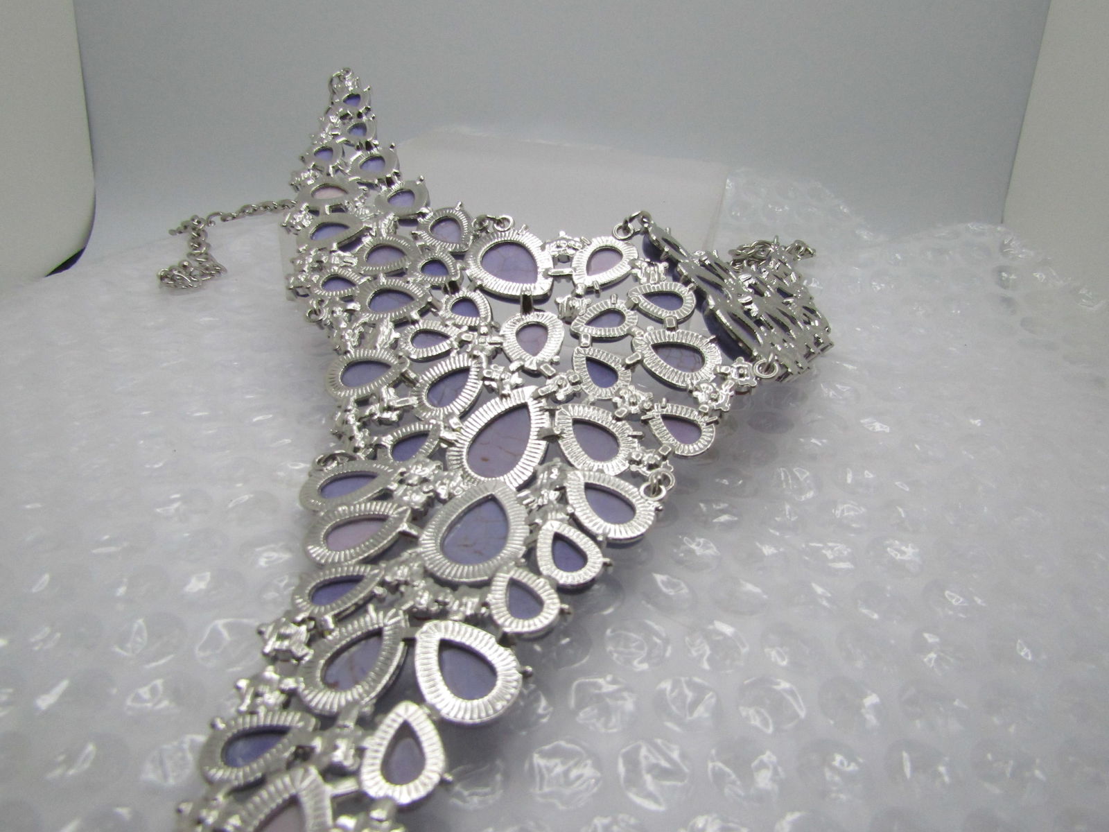 Costume Faux Purple Stone Statement Necklace, 22", Rhinestone Accents, 2000's - 7