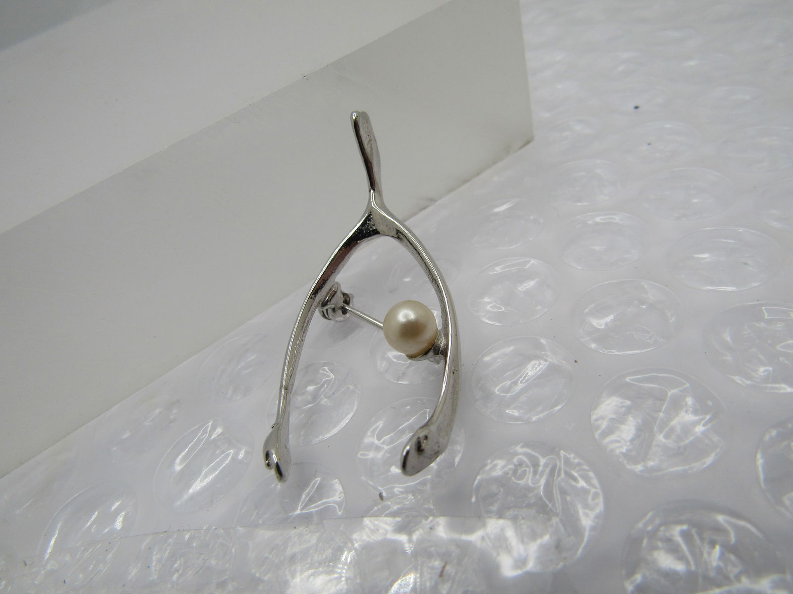 Sterling Wishbone & Pearl Brooch, Beau Sterling, 1960's-1970's - 2