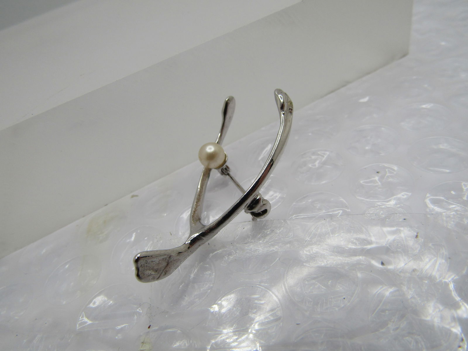 Sterling Wishbone & Pearl Brooch, Beau Sterling, 1960's-1970's - 6