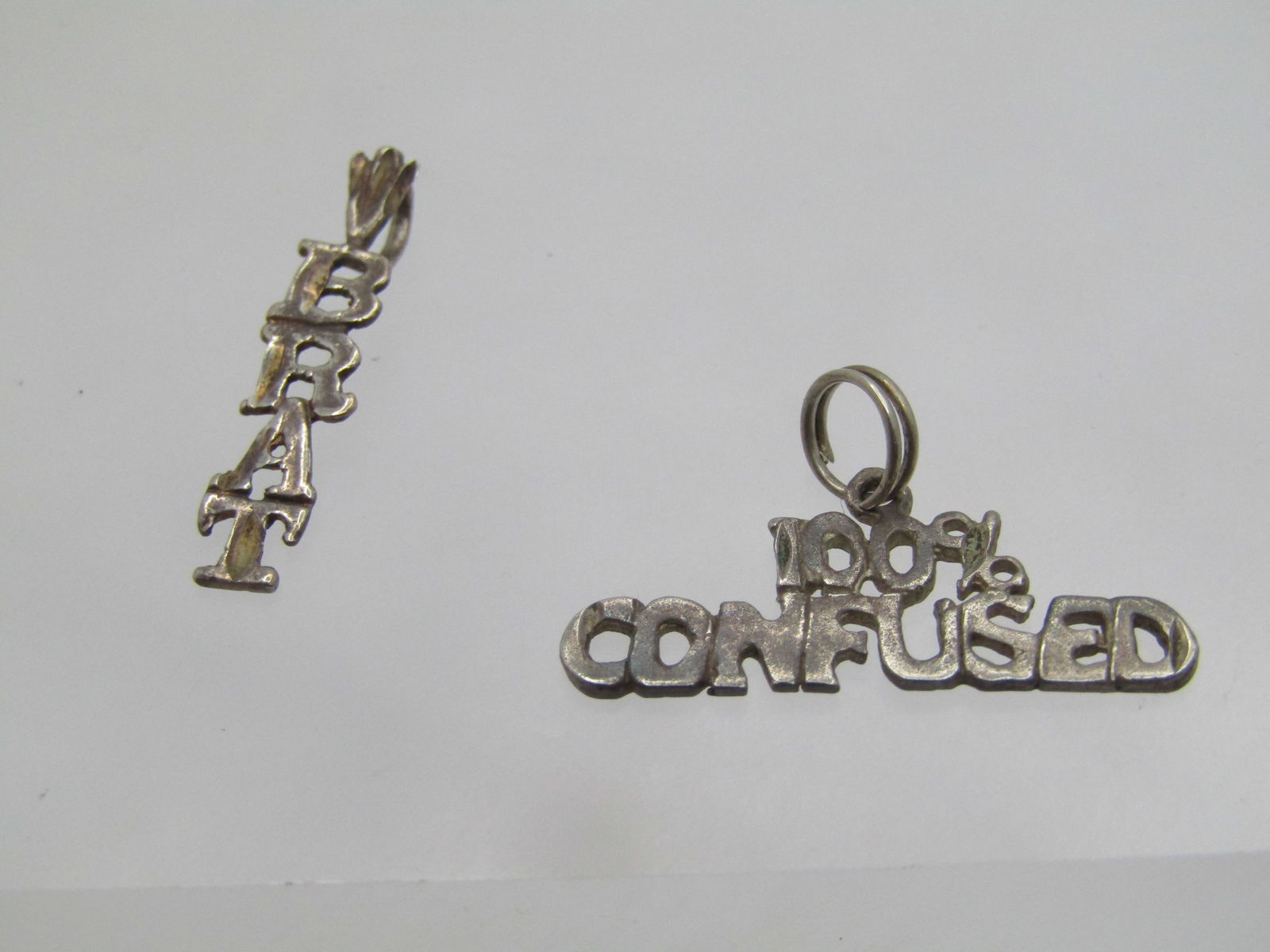 Vintage 2 Sterling Pendants 100% Confused, Brat, Signed - 4