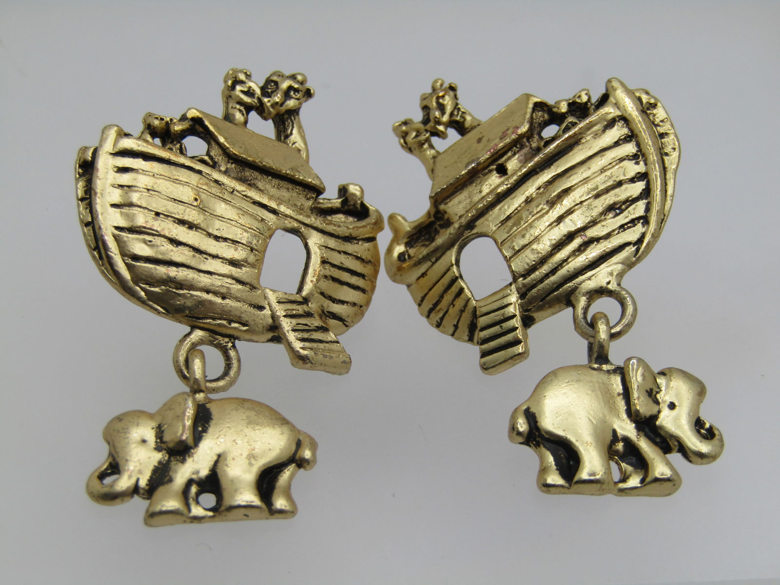Noah's Ark Earrings, Dangling Elephant Charm, Pierced - 3